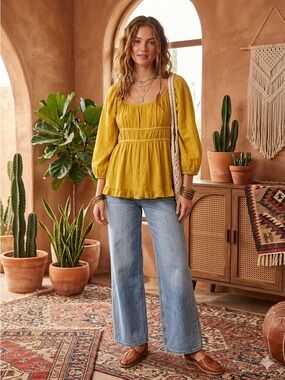 Umgee Yellow Peasant Top